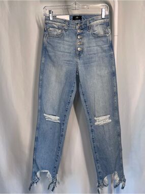 7 For All Mankind Light Wash Straight Leg Distressed Jeans Size 25